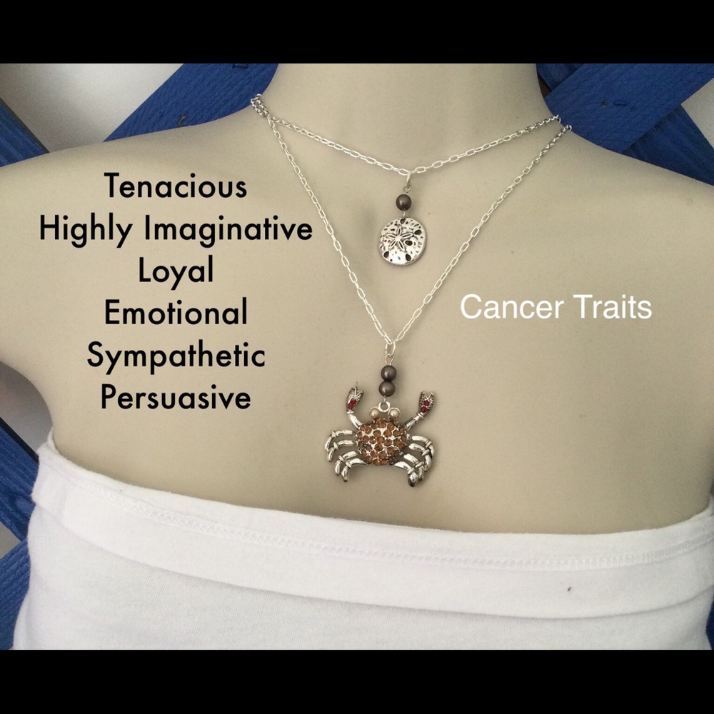 Cancer Crab Double Chain Sand Dollar Necklace